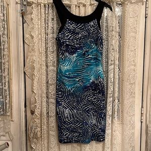 34🍁JRIBKOFF SZ 8 MULTICOLOURED SPARKLING BLUE TURQUOISE DRESS💥